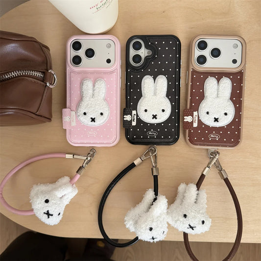 Winter Plush Rabbit Polka Dot Leather Case - sky-case
