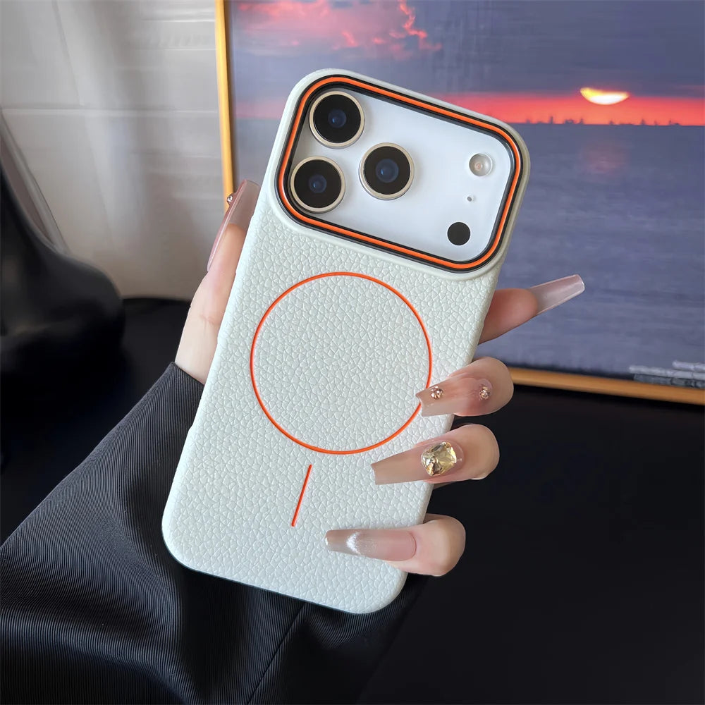 Luxury Leather Magnetic Case with Polished Lychee Pattern - sky-case