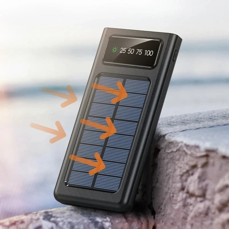 Xiaomi Solar Power Bank 200000mAh Built-in Cables Solar Charger 2 External USB Ports with LED Light Ultra Fast Charger Powerbank - sky-case