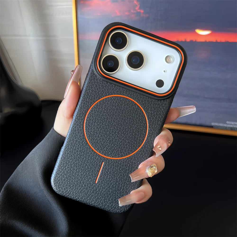 Luxury Leather Magnetic Case with Polished Lychee Pattern - sky-case