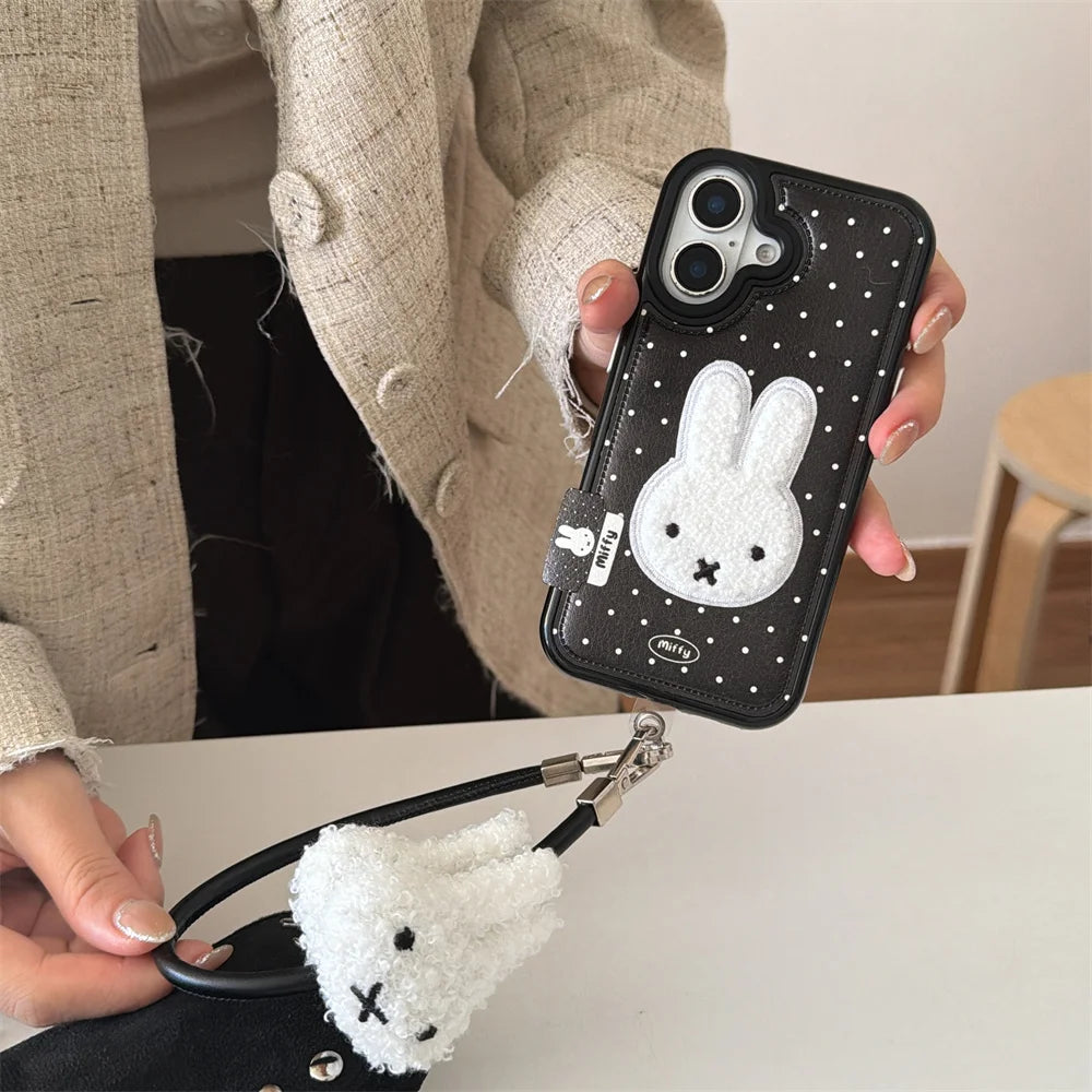 Winter Plush Rabbit Polka Dot Leather Case - sky-case