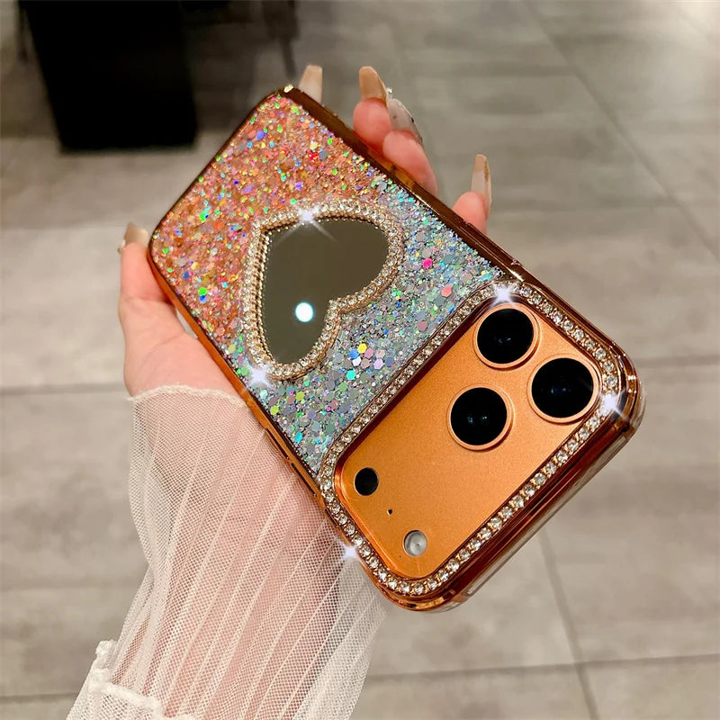 Luxury Diamond Heart Mirror Case - sky-case