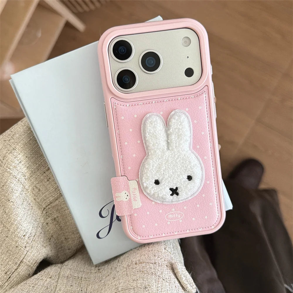 Winter Plush Rabbit Polka Dot Leather Case - sky-case
