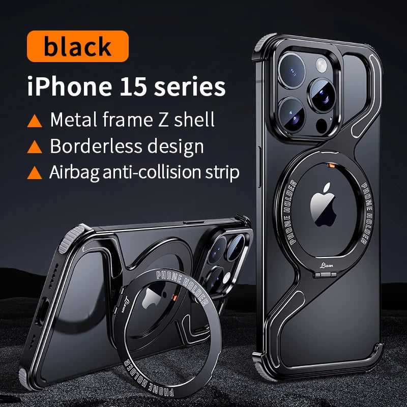 New Aluminum 360° Rotation Metal Phone Cover Black / For Iphone 15 Promax - sky-case