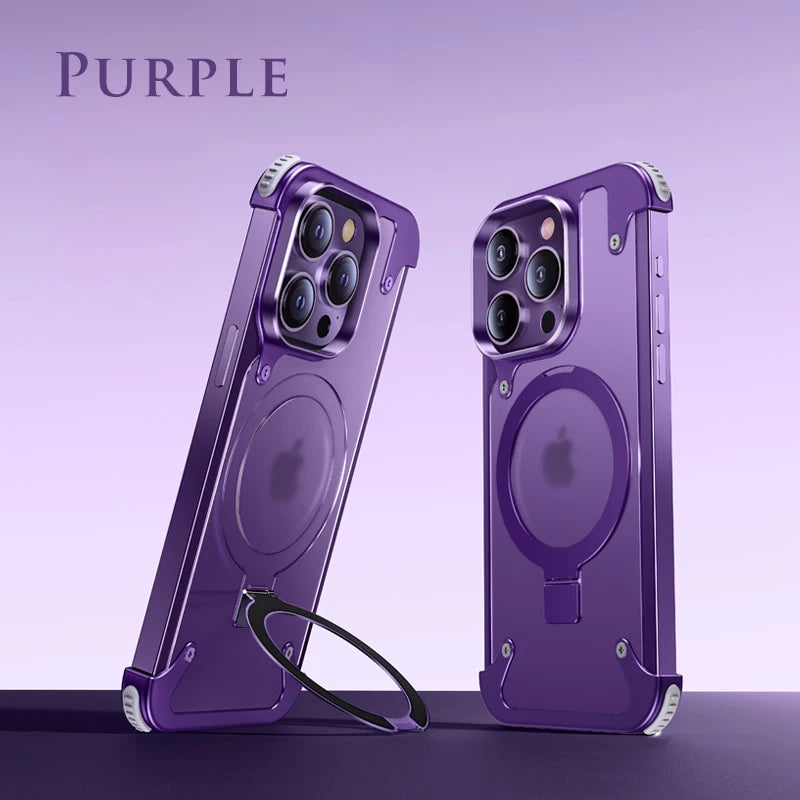 Luxury Metal case magnetic stand Matte Phone Cover Purple / For iPhone 15 Pro Max - sky-case