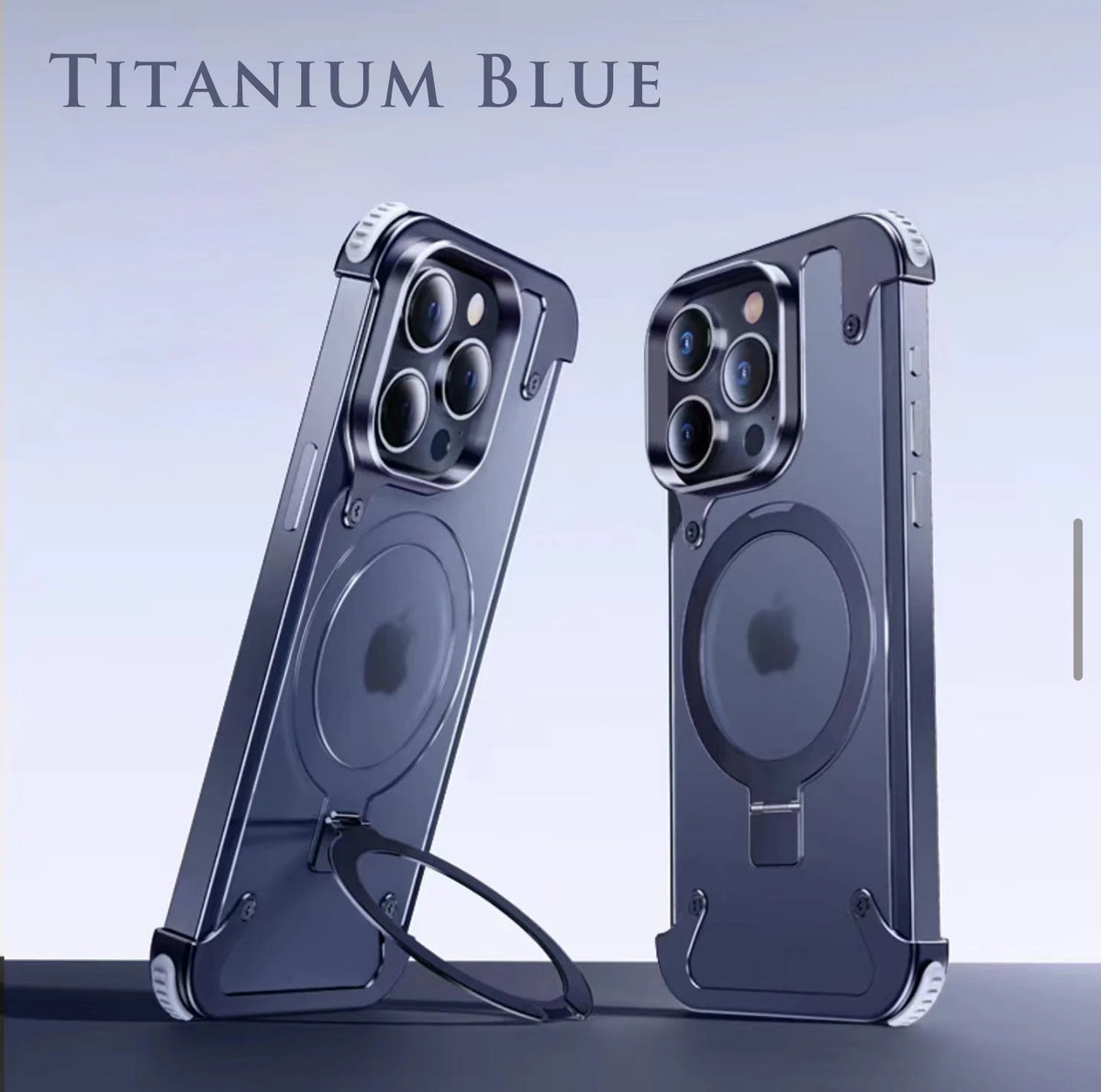 Luxury Metal case magnetic stand Matte Phone Cover Titanium Blue / For iPhone 15 Pro Max - sky-case