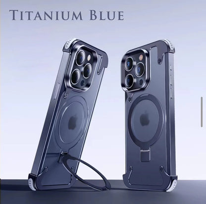 Luxury Metal case magnetic stand Matte Phone Cover Titanium Blue / For iPhone 15 Pro - sky-case