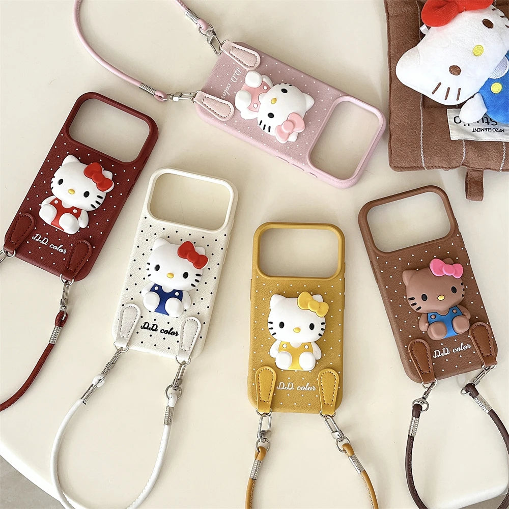 3D Hello Kitty Autumn Wine Red Lanyard Case - sky-case