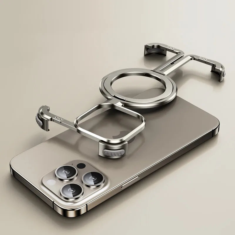 Luxury Aluminum Frameless Airbag Magsafe phone Cover Titanium Gray / For iPhone 15 Pro Max - sky-case