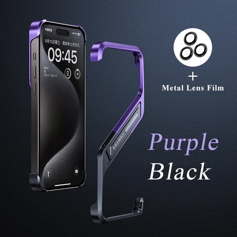Luxury Metal Geometric Rimless Aluminum Phone Cover Purple Black 1 / Case & Holder / For iPhone 16 - sky-case