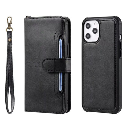 Luxury Magnetic card holder leather wallet case cover for iPhone 14 13 12 11 Black / iPhone 14 Pro Max - sky-case