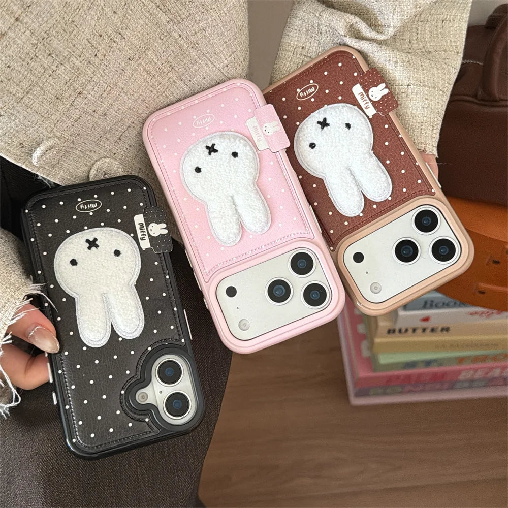 Winter Plush Rabbit Polka Dot Leather Case - sky-case