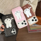 Winter Plush Rabbit Polka Dot Leather Case - sky-case