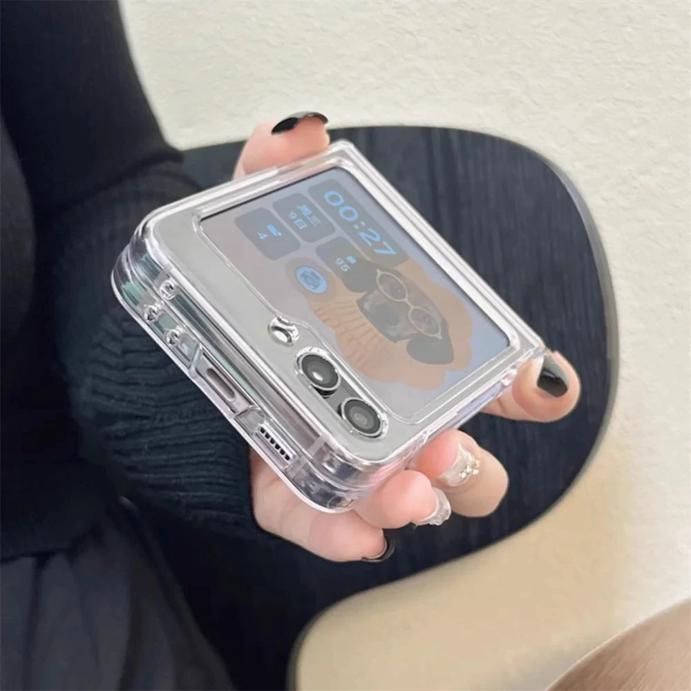 Korean Clear Case for Samsung Z Flip with Hinges and Full Body Protection PC Cover - sky-case