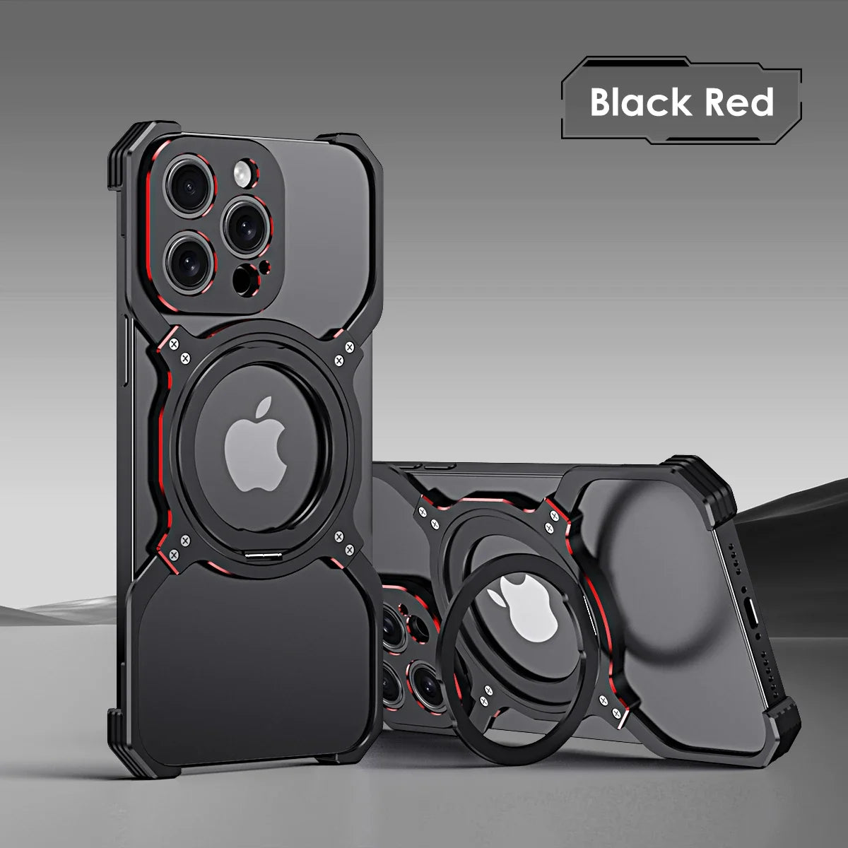 Luxury Full Metal 360° Magnetic Cover Black Red / For iPhone 15 Pro Max - sky-case