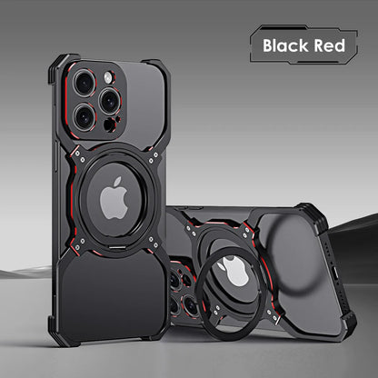 Luxury Metal case Full Alloy 360° Bracket Magnetic Magsafe Bracket Cover Black Red / Case & Holder / For iPhone 15 Pro - sky-case