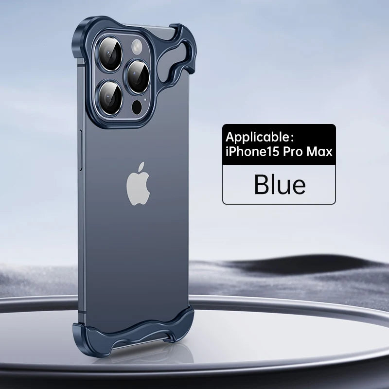 Luxury Aluminum Metal Rimless Anti-drop Phone Cover Blue / For iPhone 15 Pro Max - sky-case