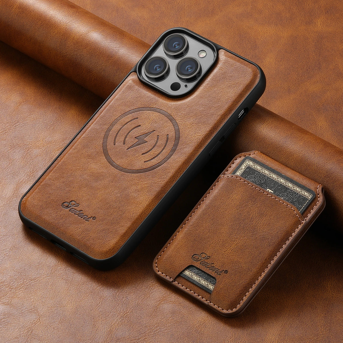 Luxury Magnetic Card Slot Leather Wallet Phone Cover Brown / iPhone 16 Plus - sky-case