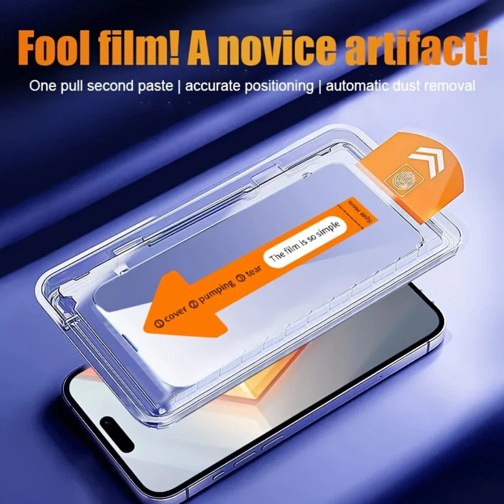 3Pcs 4K Ultra HD Tempered Glass Screen Protector For iPhone 17 16 15 14 13 12 11 Pro Max One Click Dust-free Installation