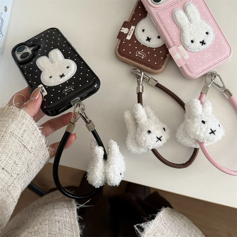 Winter Plush Rabbit Polka Dot Leather Case - sky-case