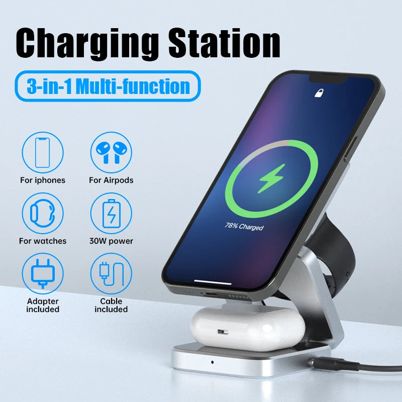 3-in-1 Wireless Charger Magnetic Folding Stand - sky-case