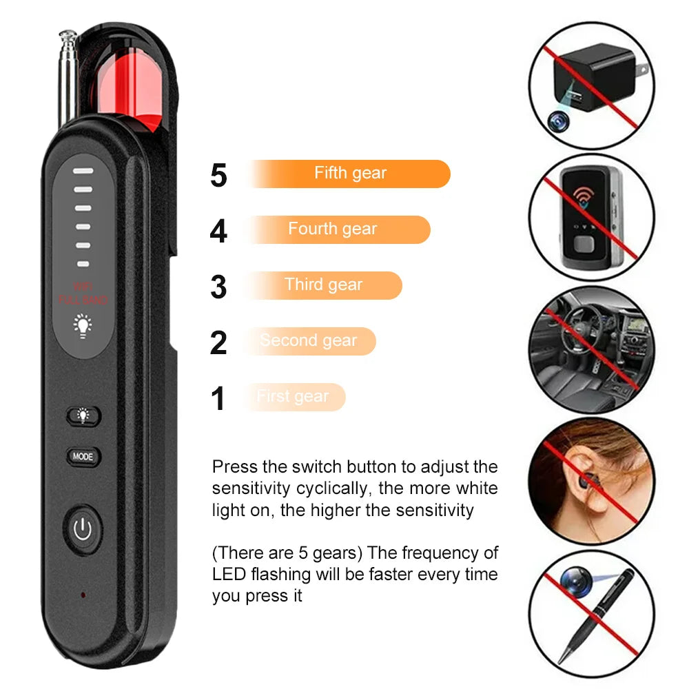 Hidden Camera Detector Listening Device Tracker Anti-Spy Electronic Signal 5 Levels Sensitivity Wireless Signal Scanner for Home - sky-case