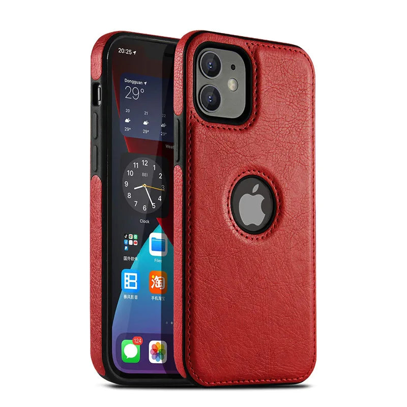 Slim Leather Phone Case for iPhone 14/13/12/11 Pro Max - Shockproof Bumper & Soft Business Back Cover Red / For iPhone 14Pro Max - sky-case