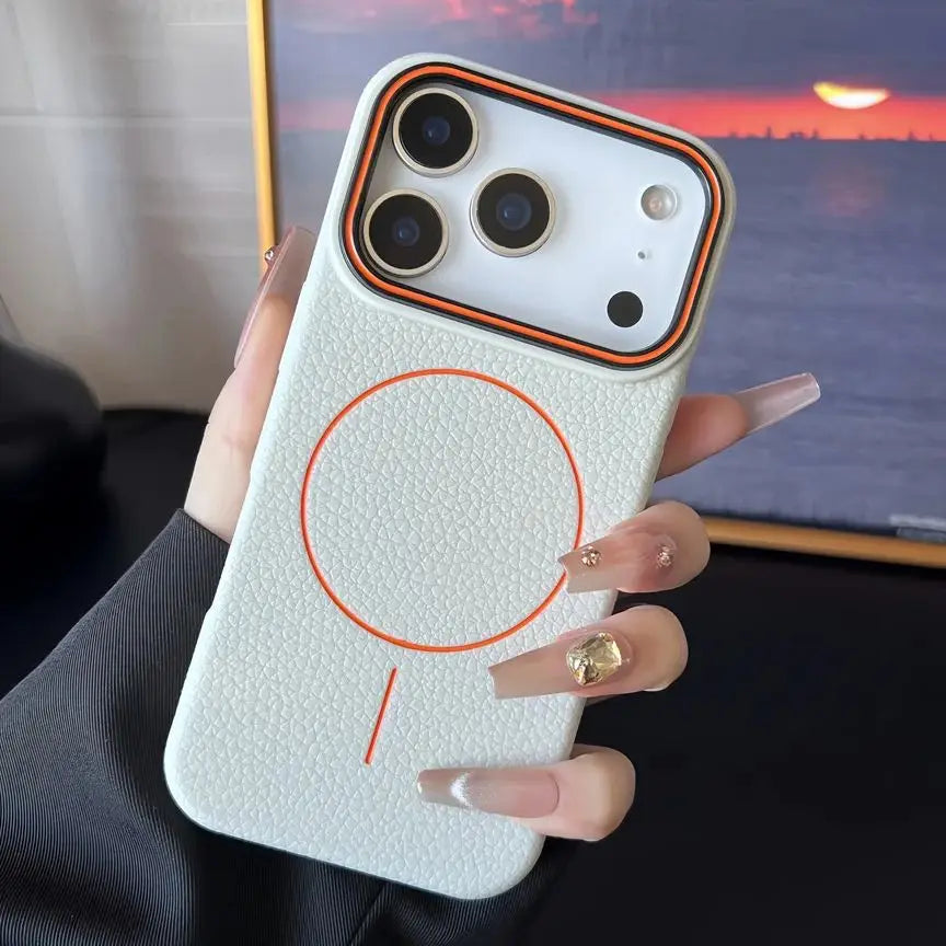 Luxury Leather Magnetic Case with Polished Lychee Pattern - sky-case