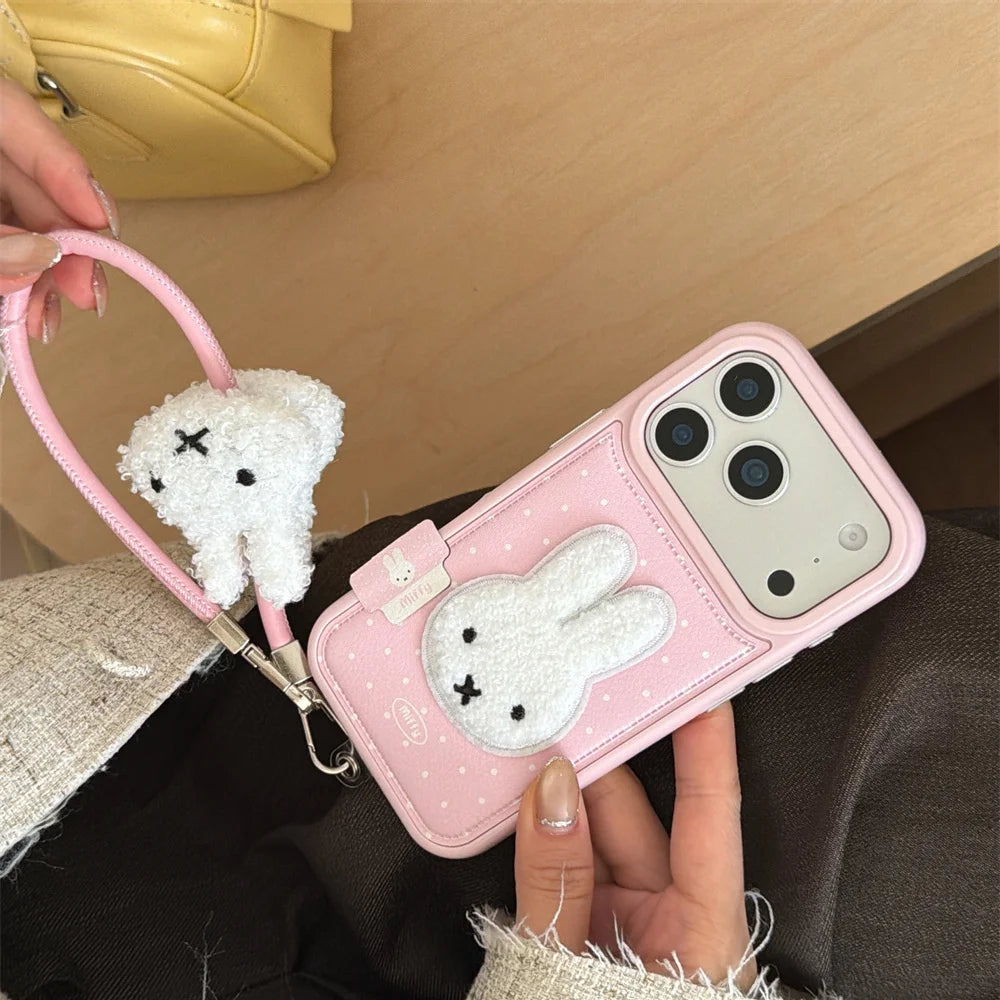Winter Plush Rabbit Polka Dot Leather Case - sky-case