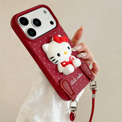 3D Hello Kitty Autumn Wine Red Lanyard Case - sky-case