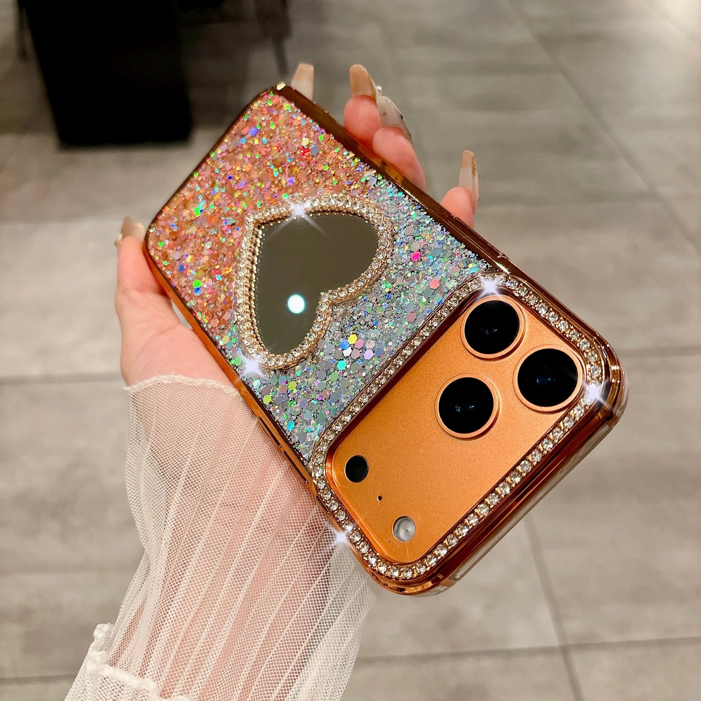 Luxury Diamond Heart Mirror Case - sky-case