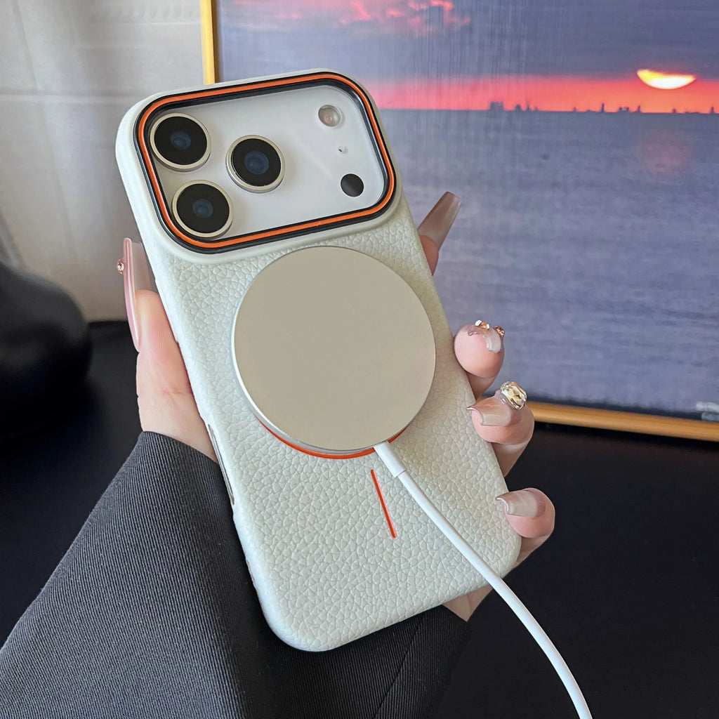 Luxury Leather Magnetic Case with Polished Lychee Pattern - sky-case