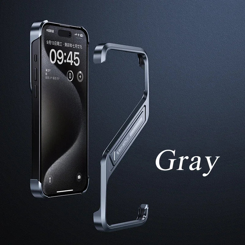 Luxury Metal Geometric Rimless Aluminum Phone Cover Gray / Case & Holder / For iPhone 16 ProMax - sky-case