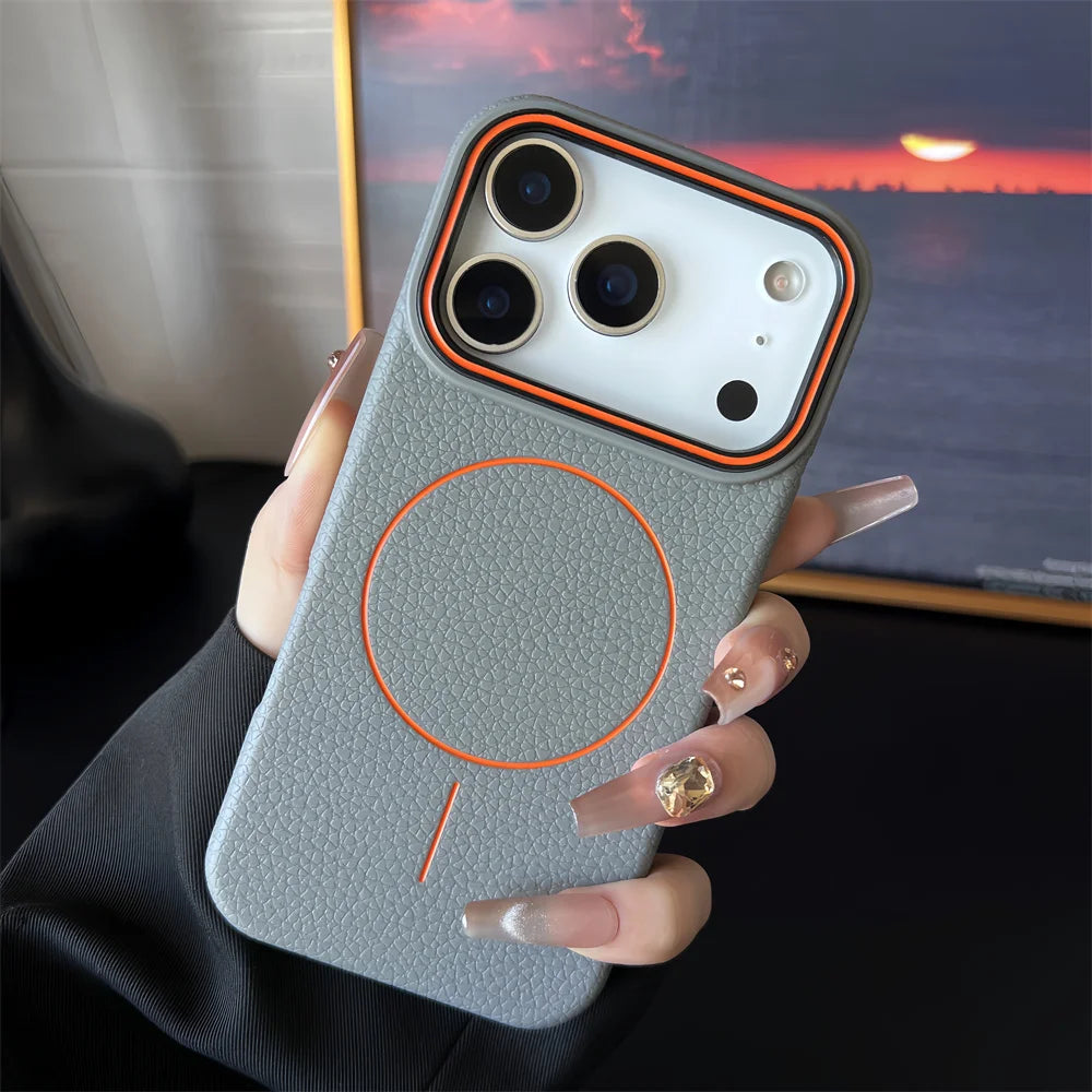 Luxury Leather Magnetic Case with Polished Lychee Pattern - sky-case