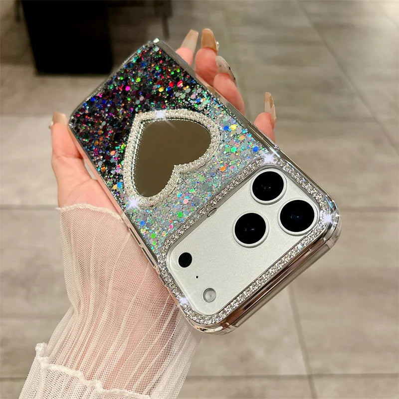 Luxury Diamond Heart Mirror Case - sky-case