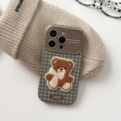 Checkered Embroidery Small Dog & Bear Case - sky-case