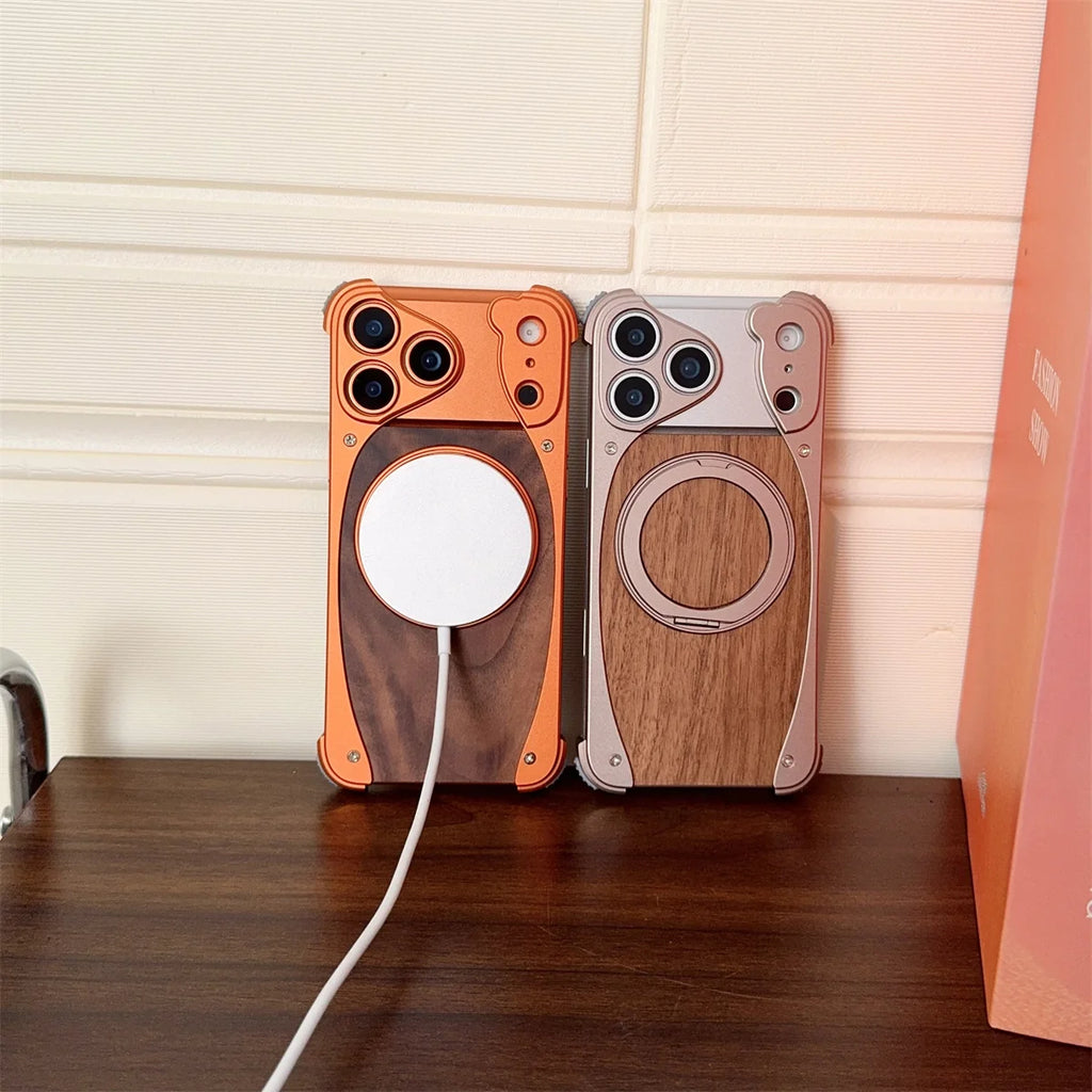 Walnut Wood Magnetic Metal Case - sky-case