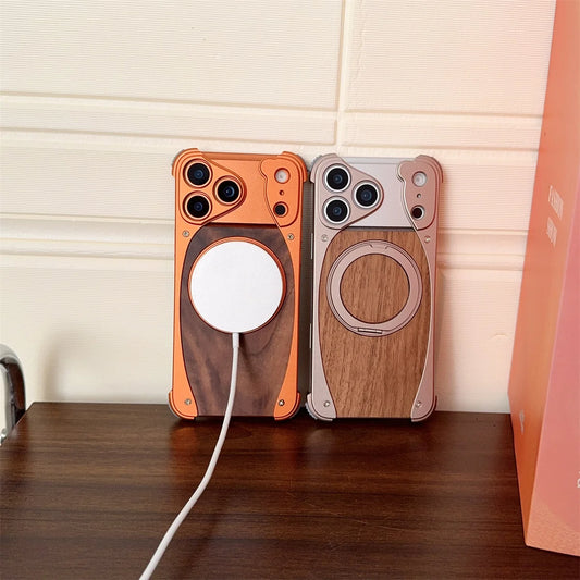 Walnut Wood Magnetic Metal Case - sky-case