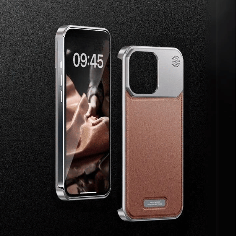 Luxury Leather Magnetic Aluminum Phone Cover Brown / For Iphone 15 Promax - sky-case