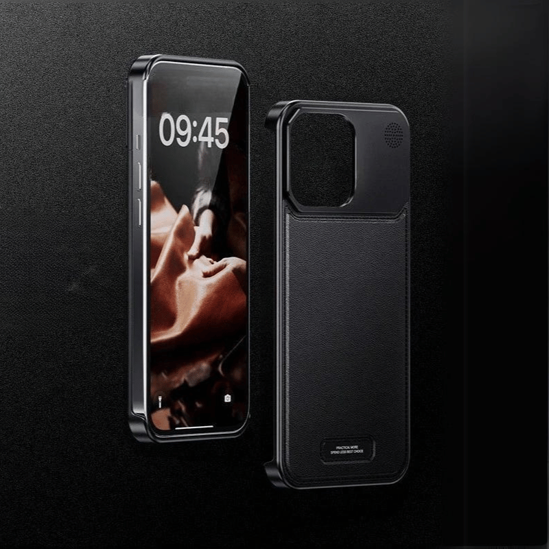 Luxury Leather Magnetic Aluminum Phone Cover Black / For Iphone 15 Promax - sky-case