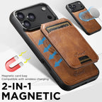 Premium Leather Card Holder Case for iPhone 17 Pro Max Brown magnetic card holder
