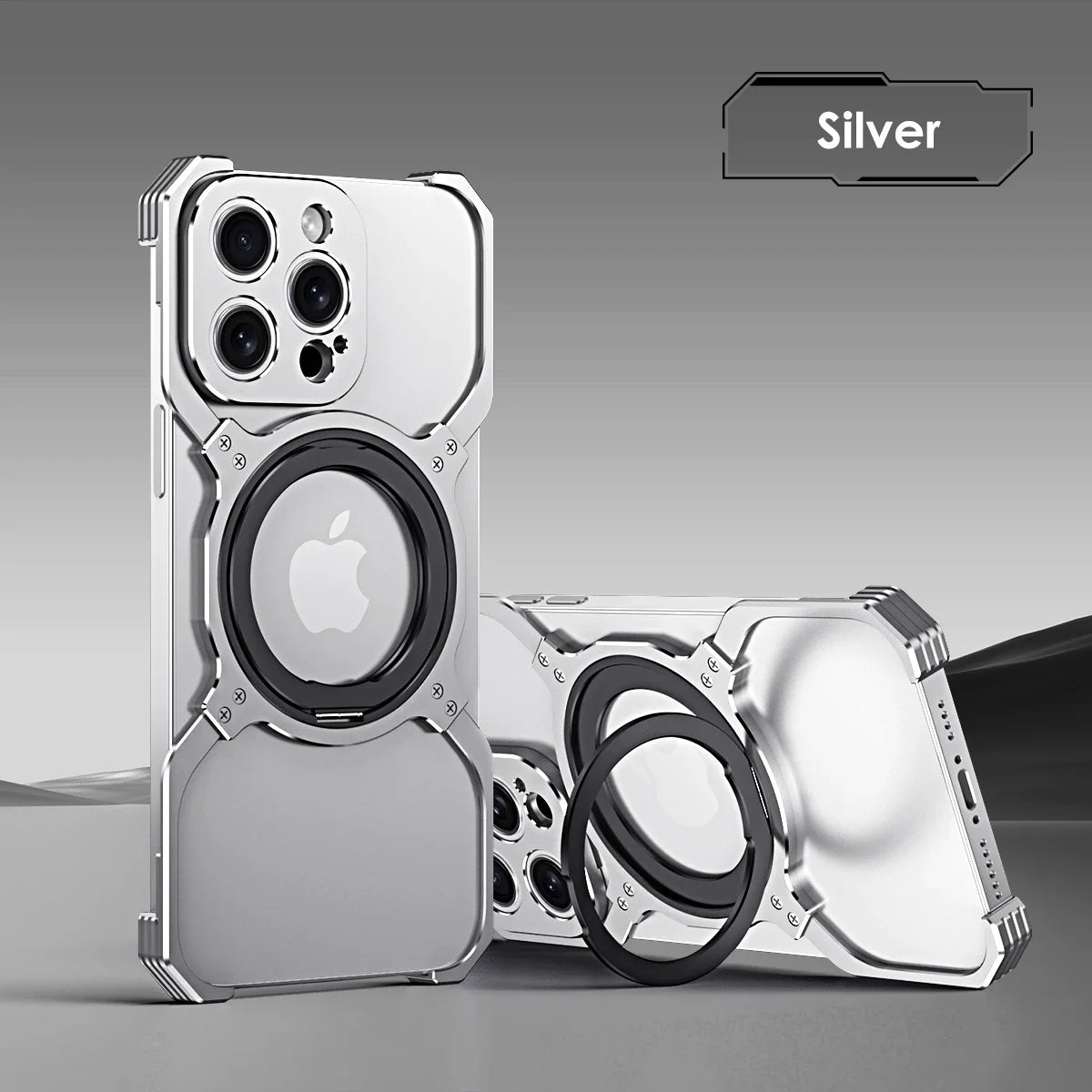 Luxury Metal case Full Alloy 360° Bracket Magnetic Magsafe Bracket Cover Silver / Case & Holder / For iPhone 15 - sky-case