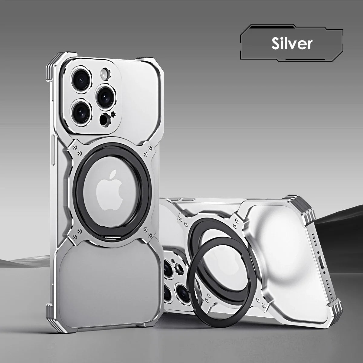 Luxury Full Metal 360° Magnetic Cover Silver / For iPhone 15 Pro Max - sky-case