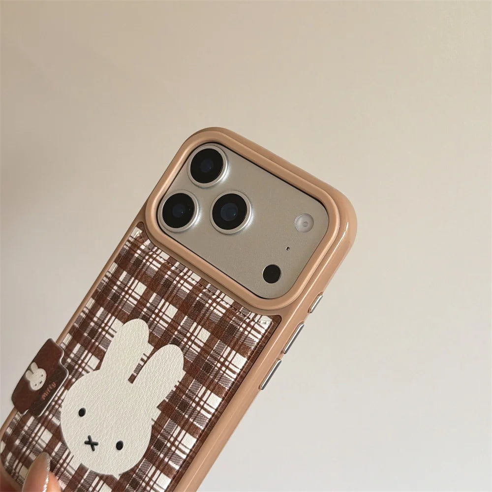 Brown Plaid Bunny Plush Charm Case - sky-case