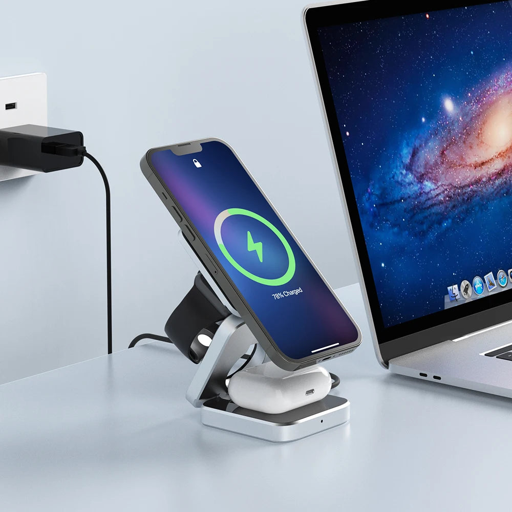 3-in-1 Wireless Charger Magnetic Folding Stand - sky-case