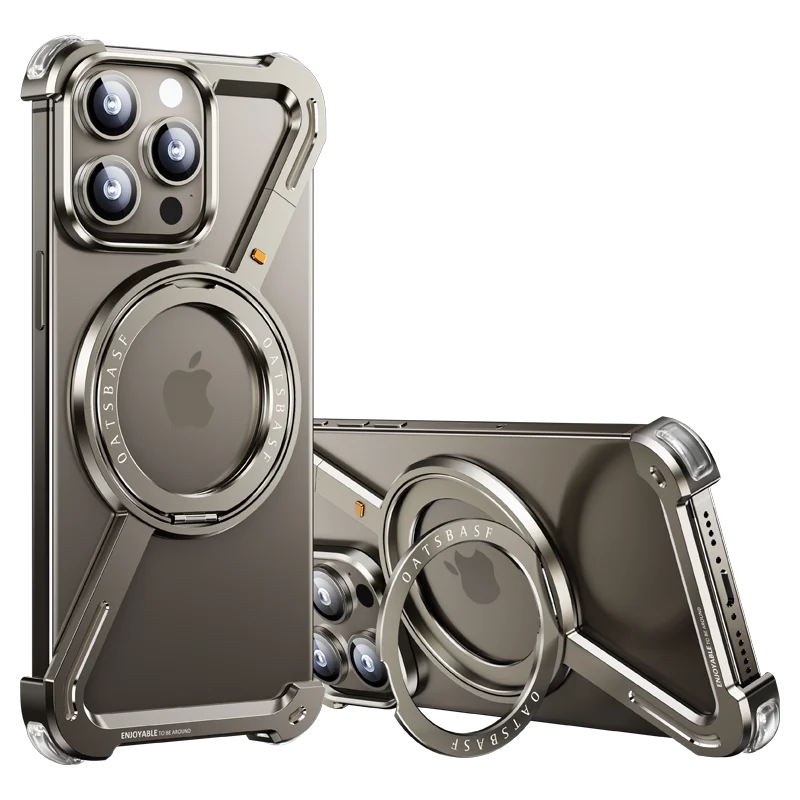 Luxury Aluminum Alloy Frame 360° Rotation Shape Metal Holder Phone Cover Titanium / For iPhone 15 Pro Max / Aluminum - sky-case