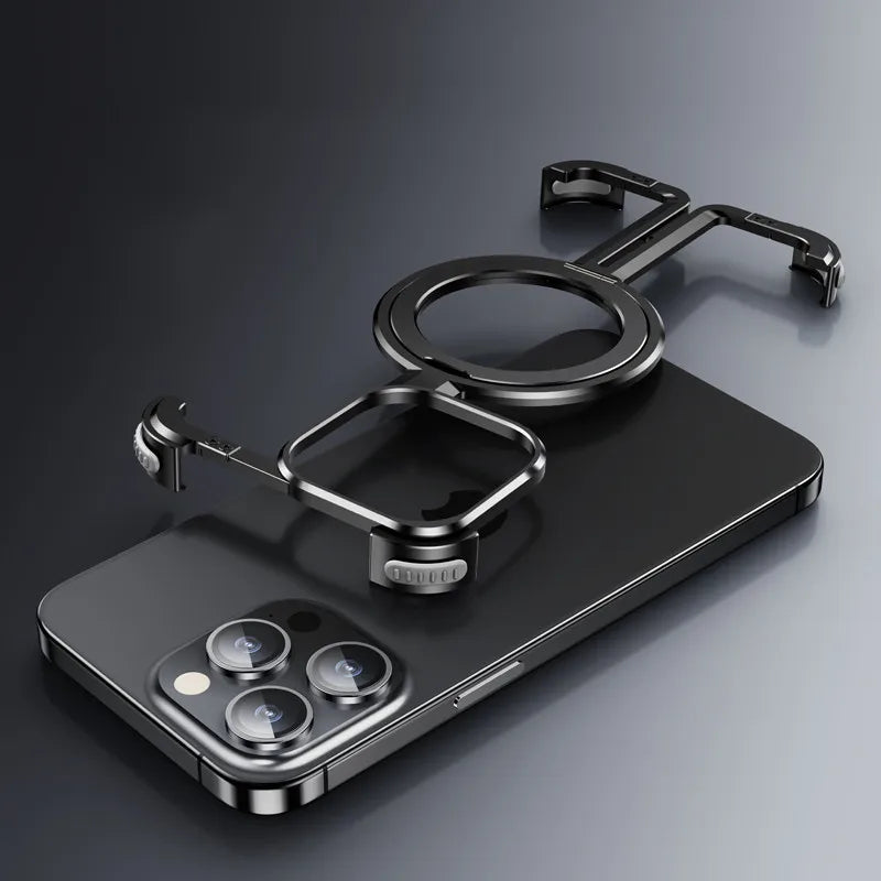 Luxury Aluminum Frameless Airbag Magsafe phone Cover Black / For iPhone 15 Pro Max - sky-case
