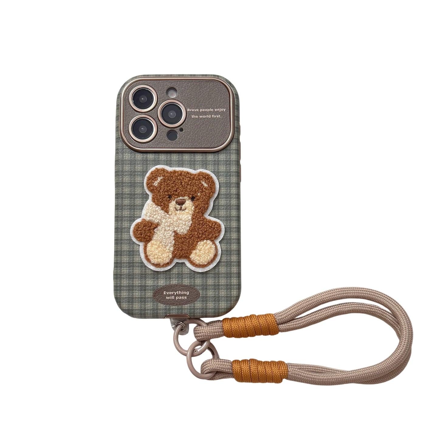 Checkered Embroidery Small Dog & Bear Case - sky-case