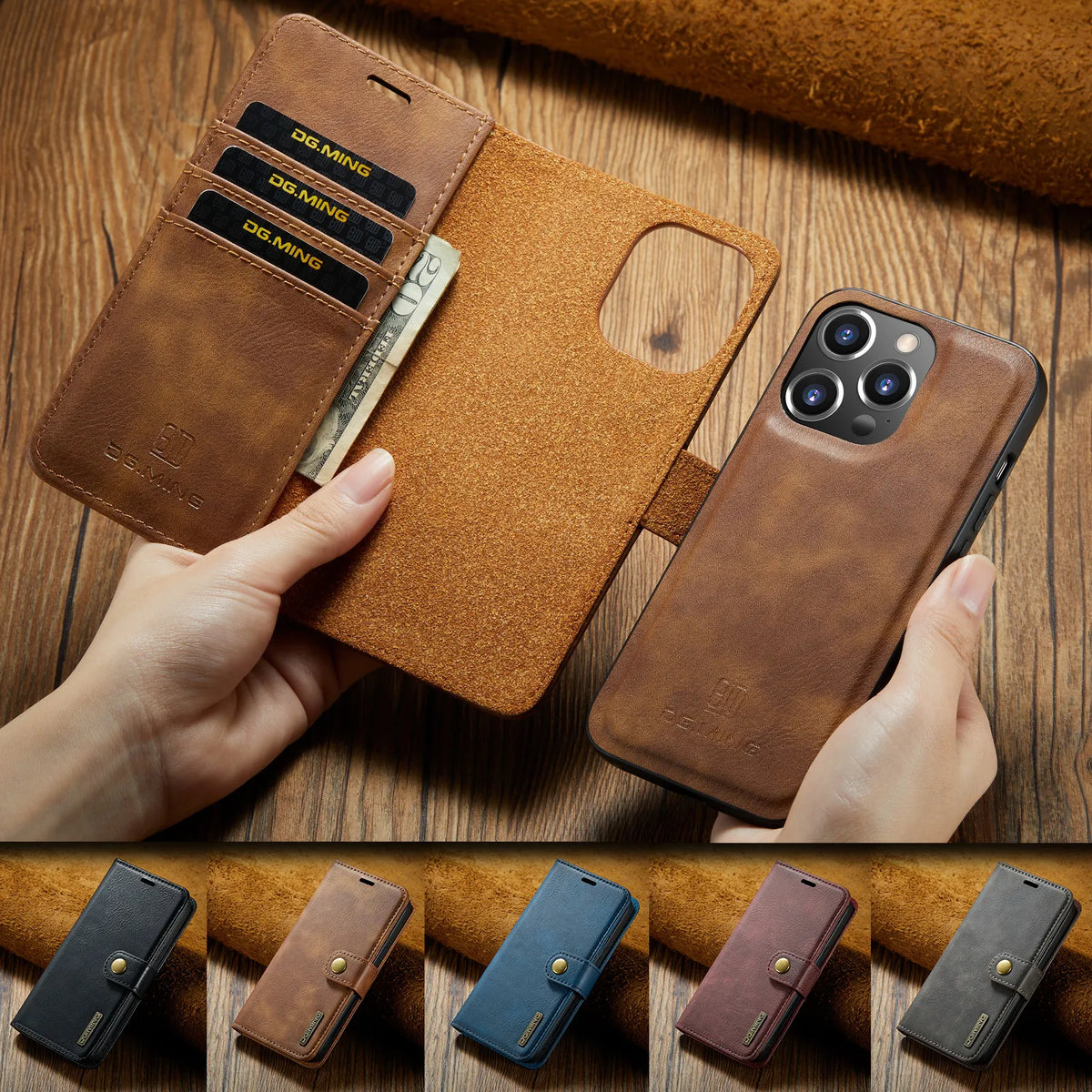 Leather Phone Case For iPhone 15 14 13 12 11 Pro Max Card Holder Wallet Cover - sky-case