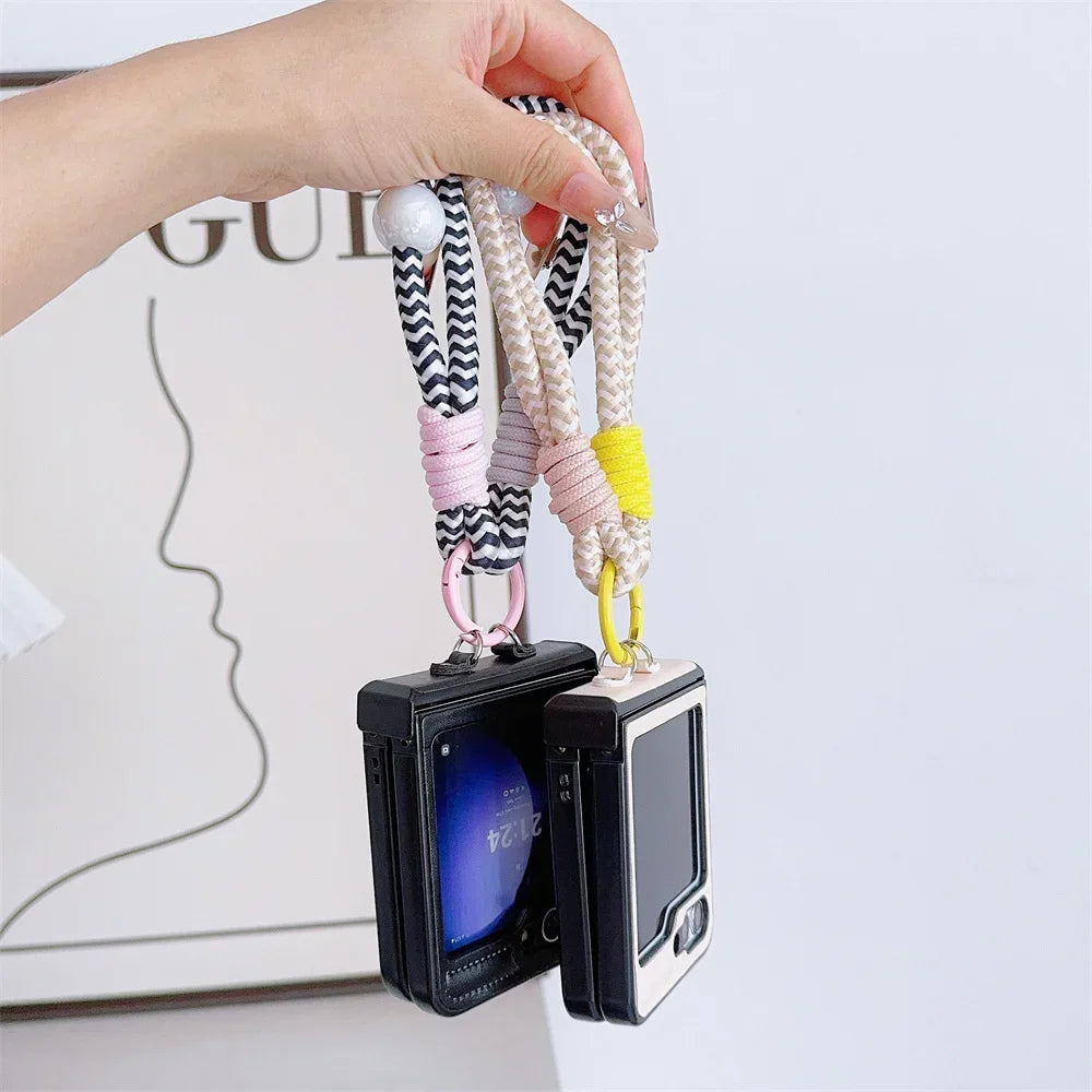 Hard PU Leather Hinge Protective Case Cover with Wrist Strap for Samsung Galaxy Z Flip 7 6 5 4 3 5G - sky-case